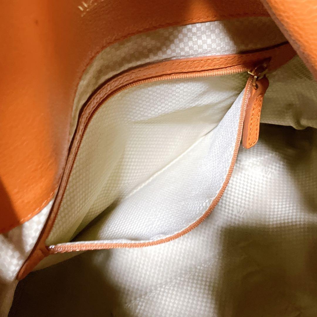 銀座和光 WAKO ワコー A4収納可 オールシボレザー ハンドバッグ オレンジ