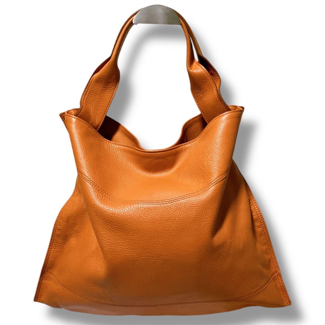 銀座和光 WAKO ワコー A4収納可 オールシボレザー ハンドバッグ オレンジ