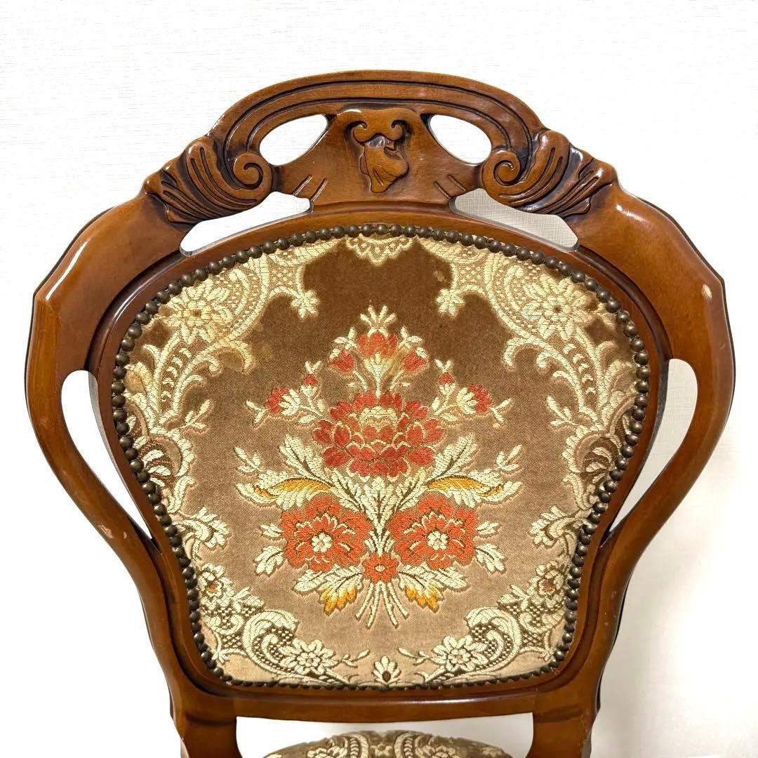 アンティーク調 ダイニングチェア 茶系 猫脚 猫足 彫刻 洋風 ロココ調