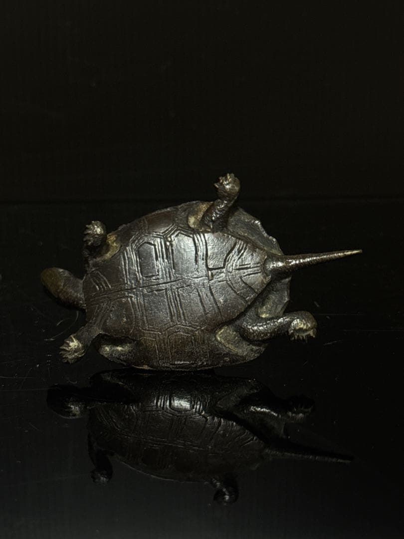 珍品 明治期 古銅 『うさぎとかめ』 兎と亀 置物 文鎮 コレクション