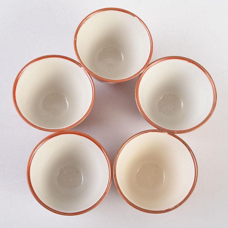 九谷焼　古九谷　赤絵金彩　花文　煎茶器　盃　五客　M　R9152