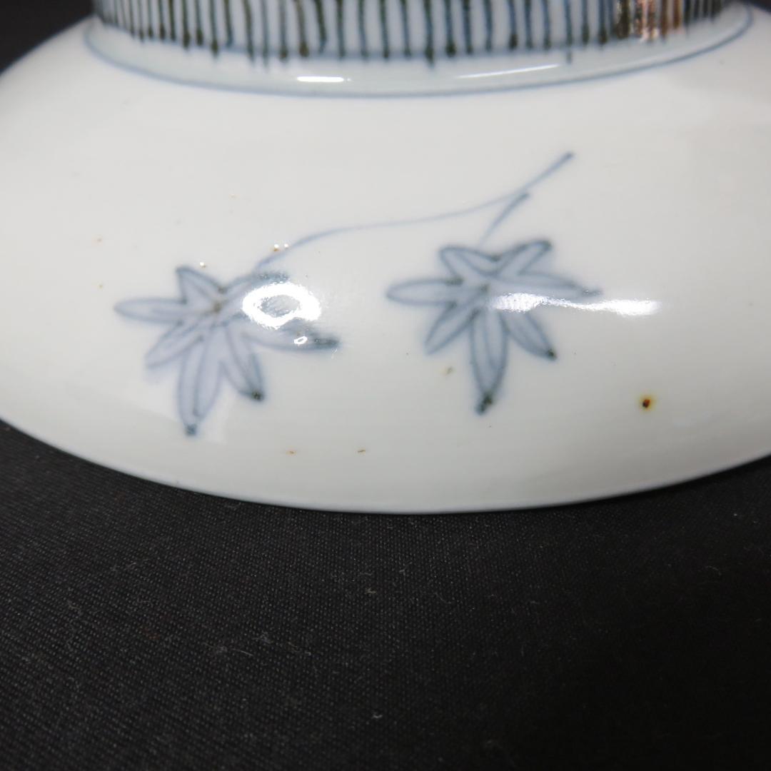 鹿絵皿 2枚 染付 色絵付 高台皿 紅葉 歪み 江戸 古伊万里 時代物 A