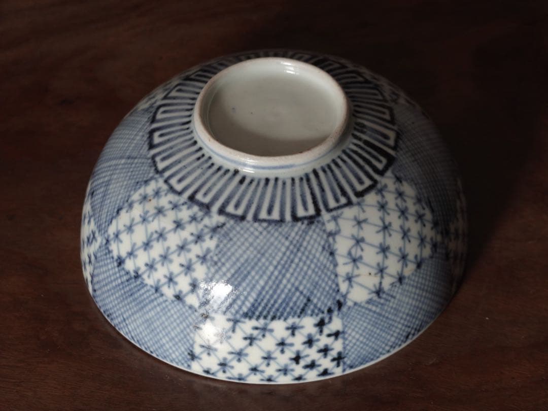 送料無料　江戸中期〜後期　古伊万里　染付　市松紋　鉢　盛鉢　菓子器　ボウル