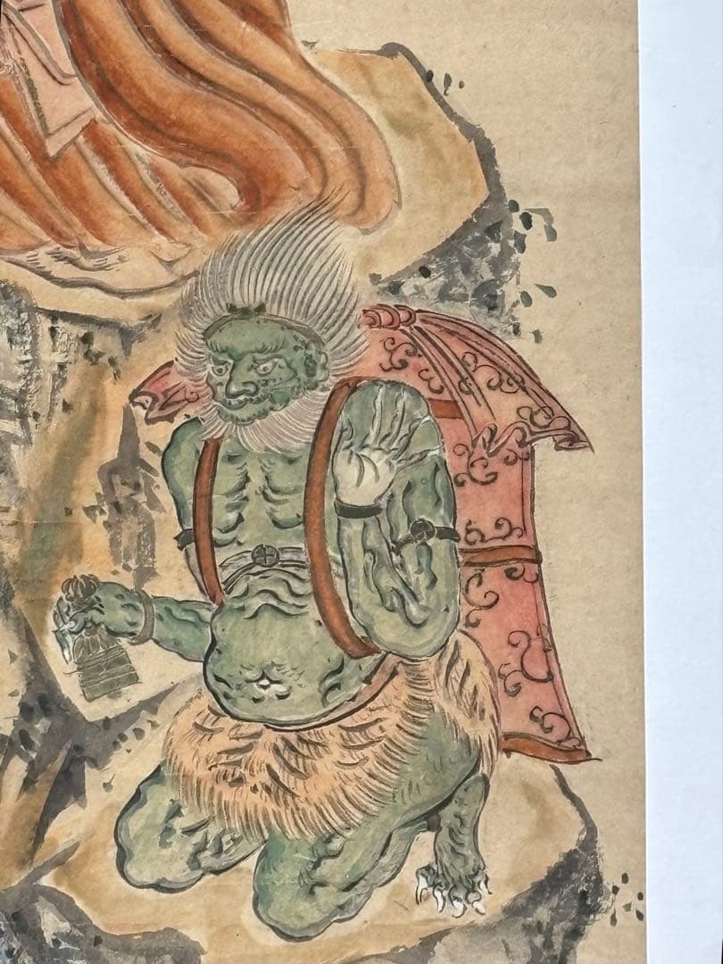 役行者大菩薩図」彩色木版画 嘉永四年箱書き 1枚|修験道 仏教美術 江戸