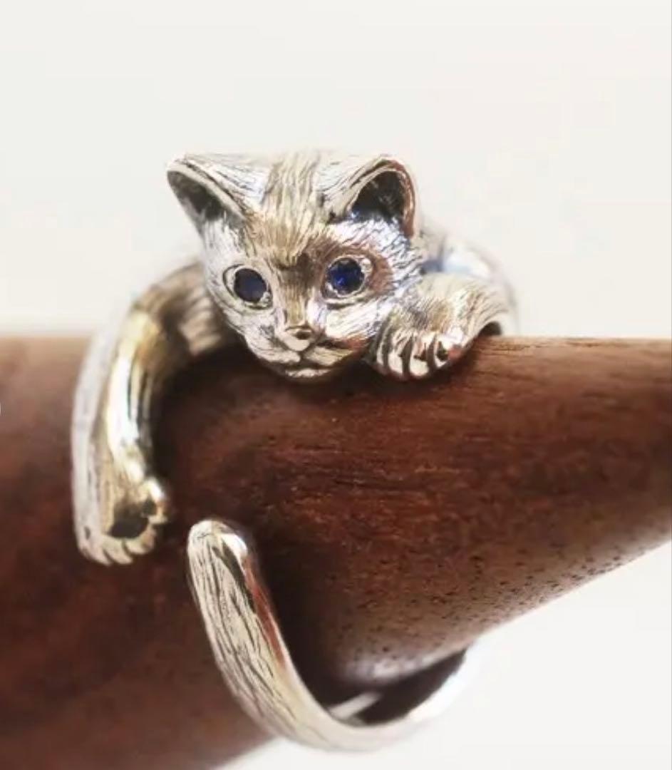 naturama ナチュラマ 指に巻きつく猫リング サファイア　12-13号