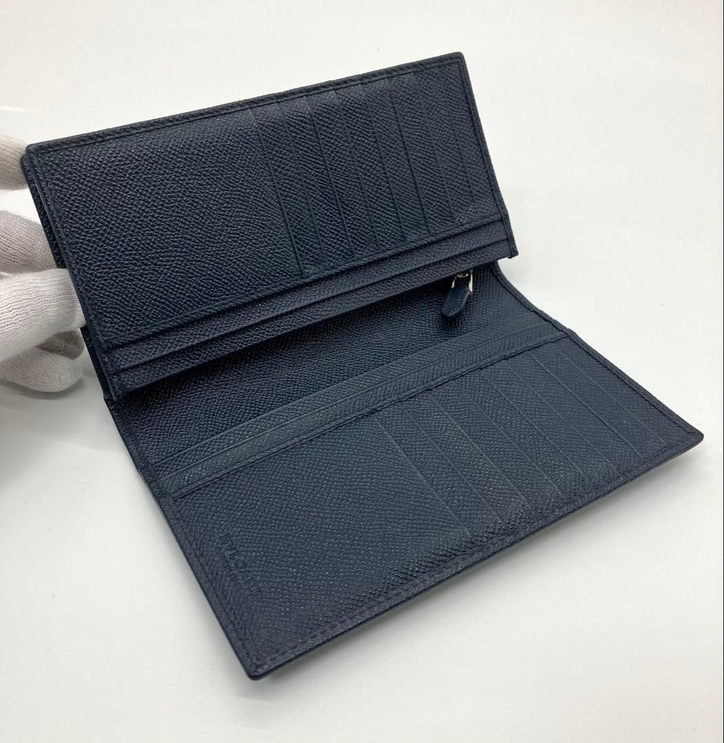 ⭐️ 新型 美品 ブルガリ ブルガリマン 二つ折り 長財布 ネイビー 鑑定