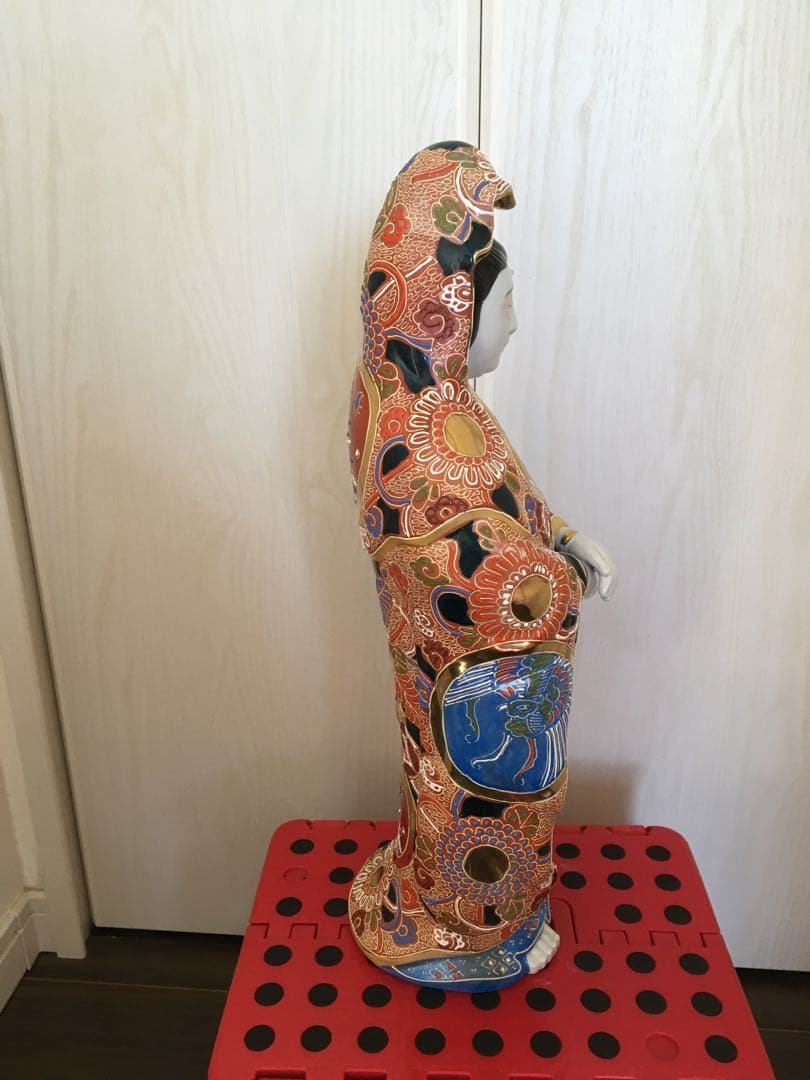 観音菩薩立像 約40cm 九谷焼 骨董 観音様 ◇九谷焼・菊仙・色絵金彩・観音