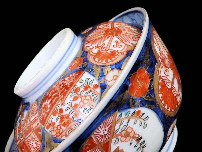 古伊万里 金襴手 枝垂れ桜に花の図 蓋茶碗 2客 C739AS-fbmi