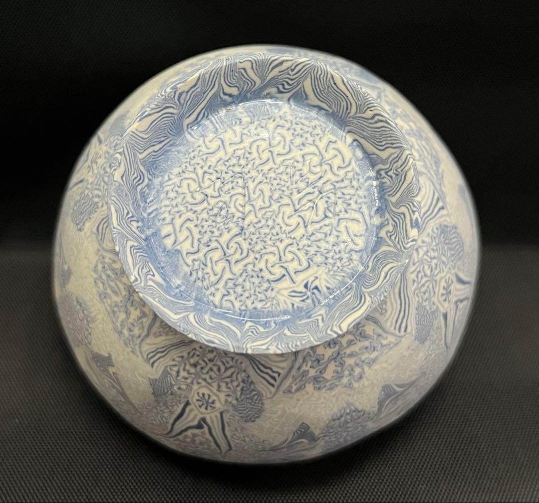 酒器】長江哲男 練上極細酒盃 共箱 栞 ぐい呑 酒器】長江哲男