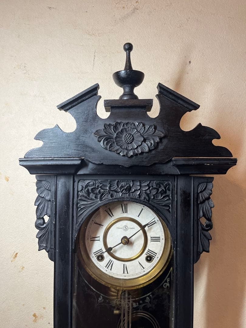 精工舎　黒塗　柱時計　古時計　振り子　レトロ　ゼンマイ　ボンボン　ユンハンス　掛