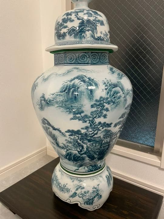 染付山水沈香壺 飾り三段飾壺 有田焼
