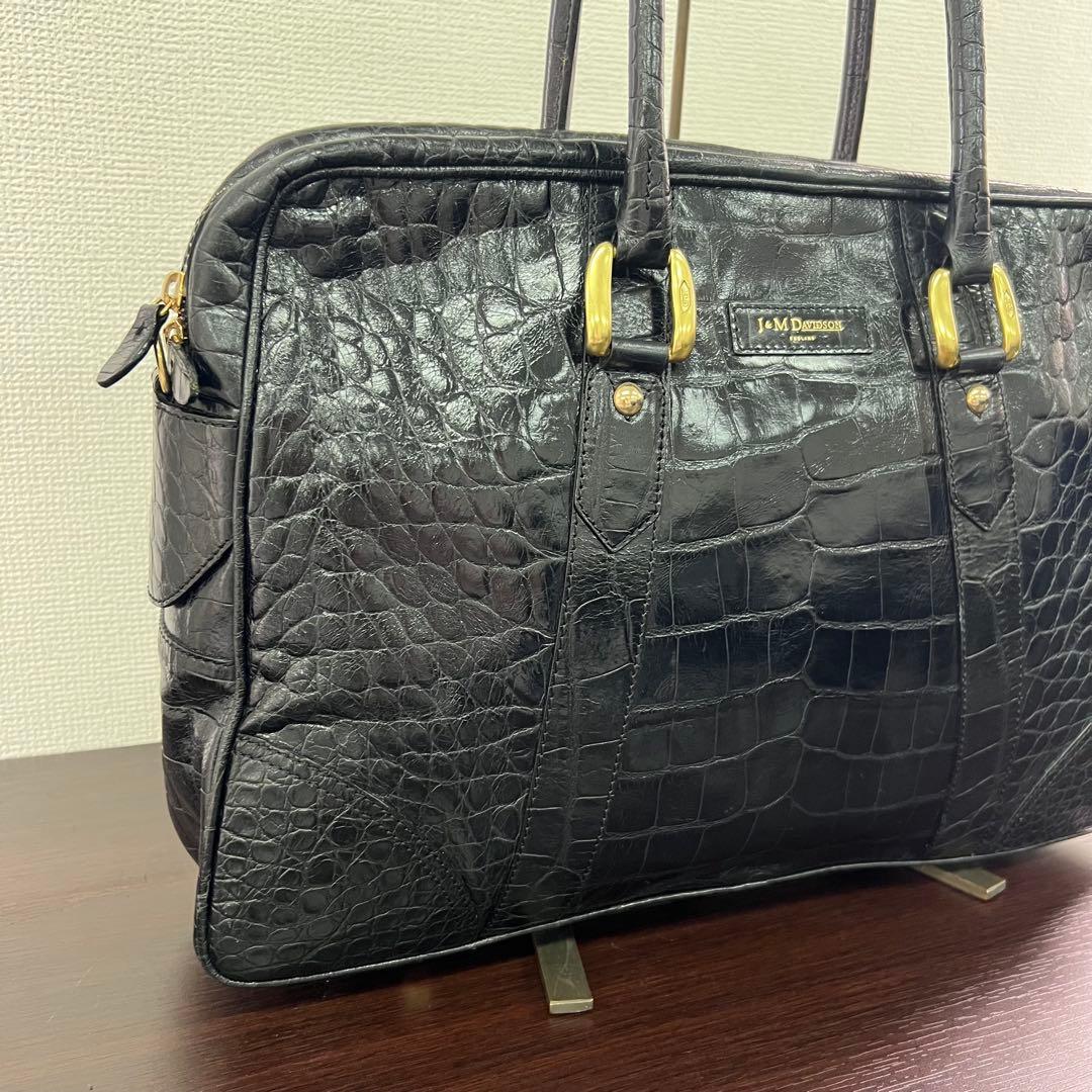 ⭐️定価25万　J&M Davidson クロコ型押しビジネスバッグ　ブラック
