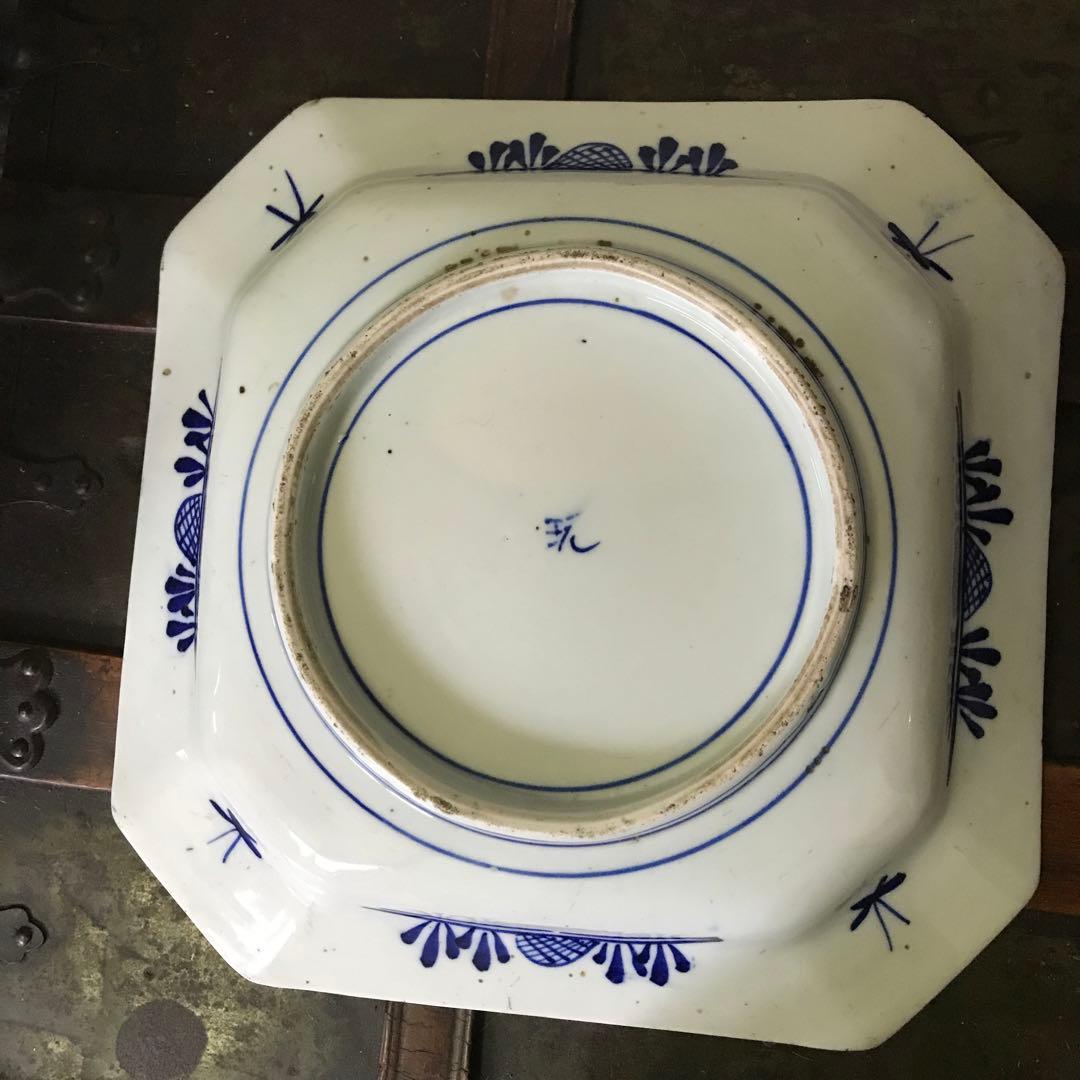 美品 古伊万里焼 染付け 角皿 山水図 飾り絵皿 年代物 藍