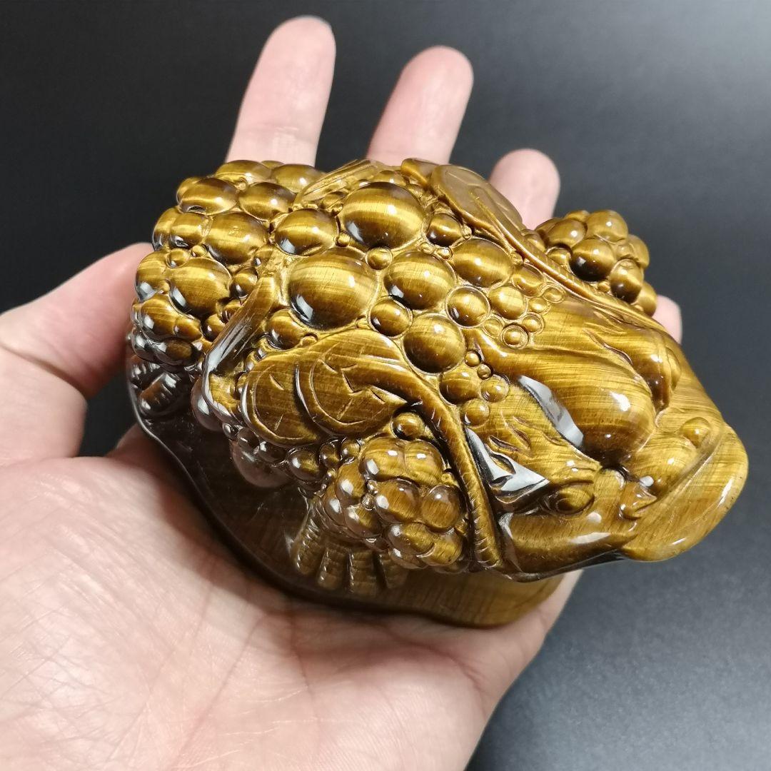A15宝石品質の三本足の蛙（金蟾） 三脚蛙 虎目石 タイガーアイ 珍品