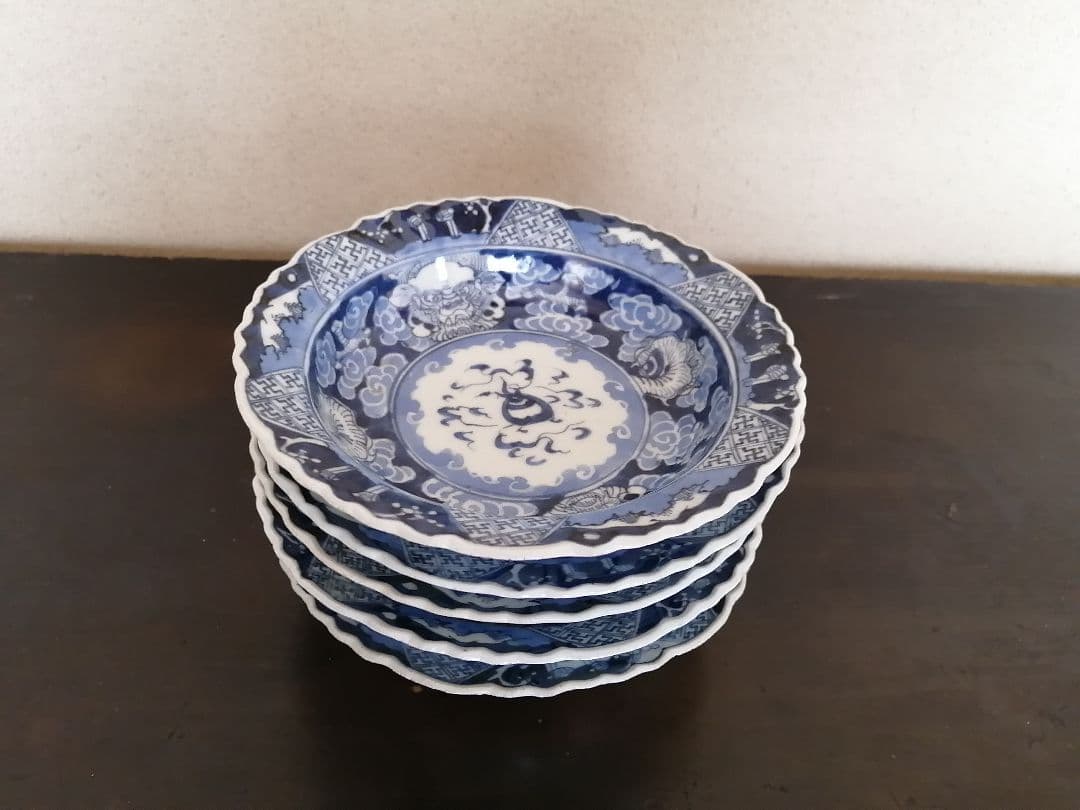 古伊万里 染付 皿 5客セット 江戸時代