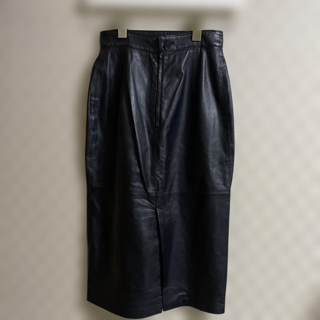 Dolce&Gabbana膝丈ブラックレザータイトスカート