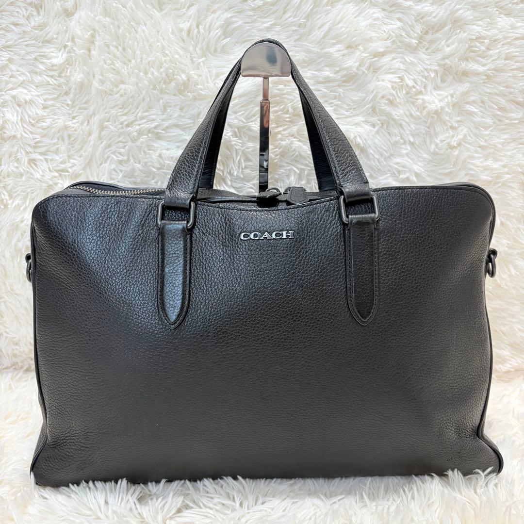 美品 コーチ ブリーフケース 2way オールレザー グラハム シボ革 ブラック