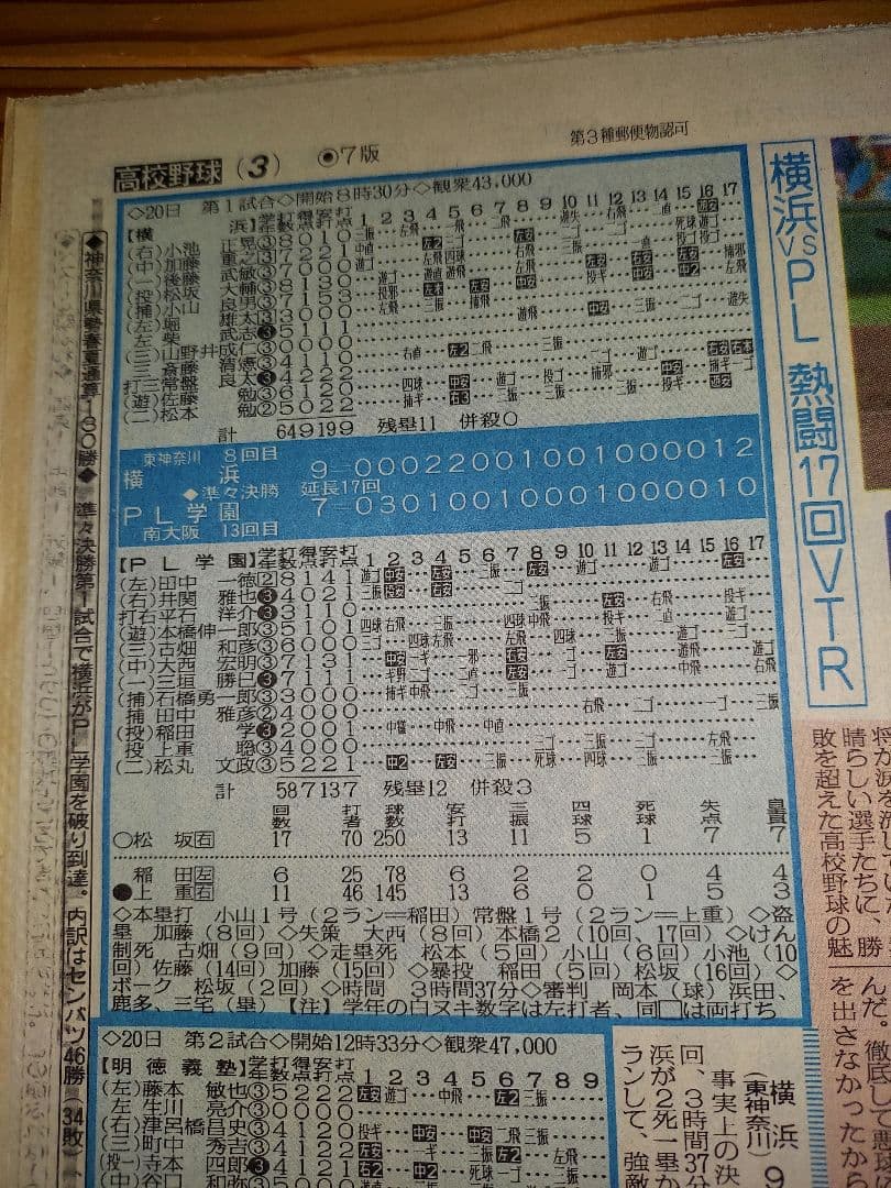 スポーツ新聞 横浜vsPL学園