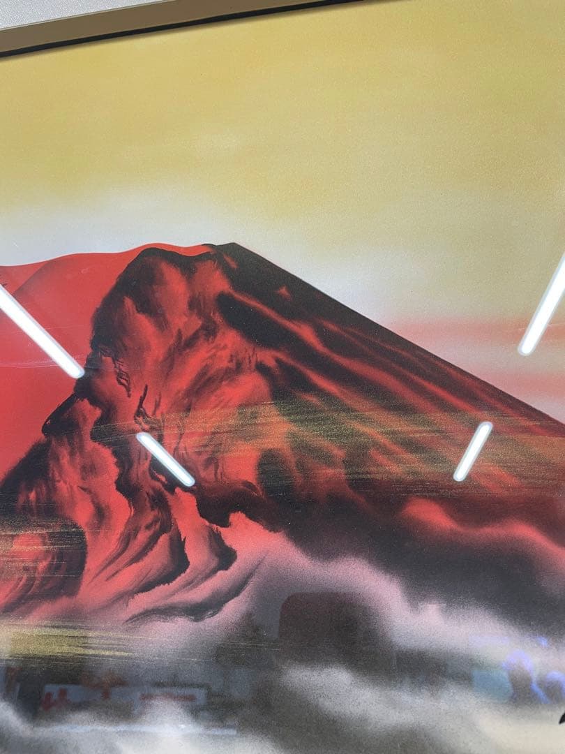 中島秀峰　秀峰 日本絵画 絵画　赤富士 富士山　スチール額装 風水インテリア