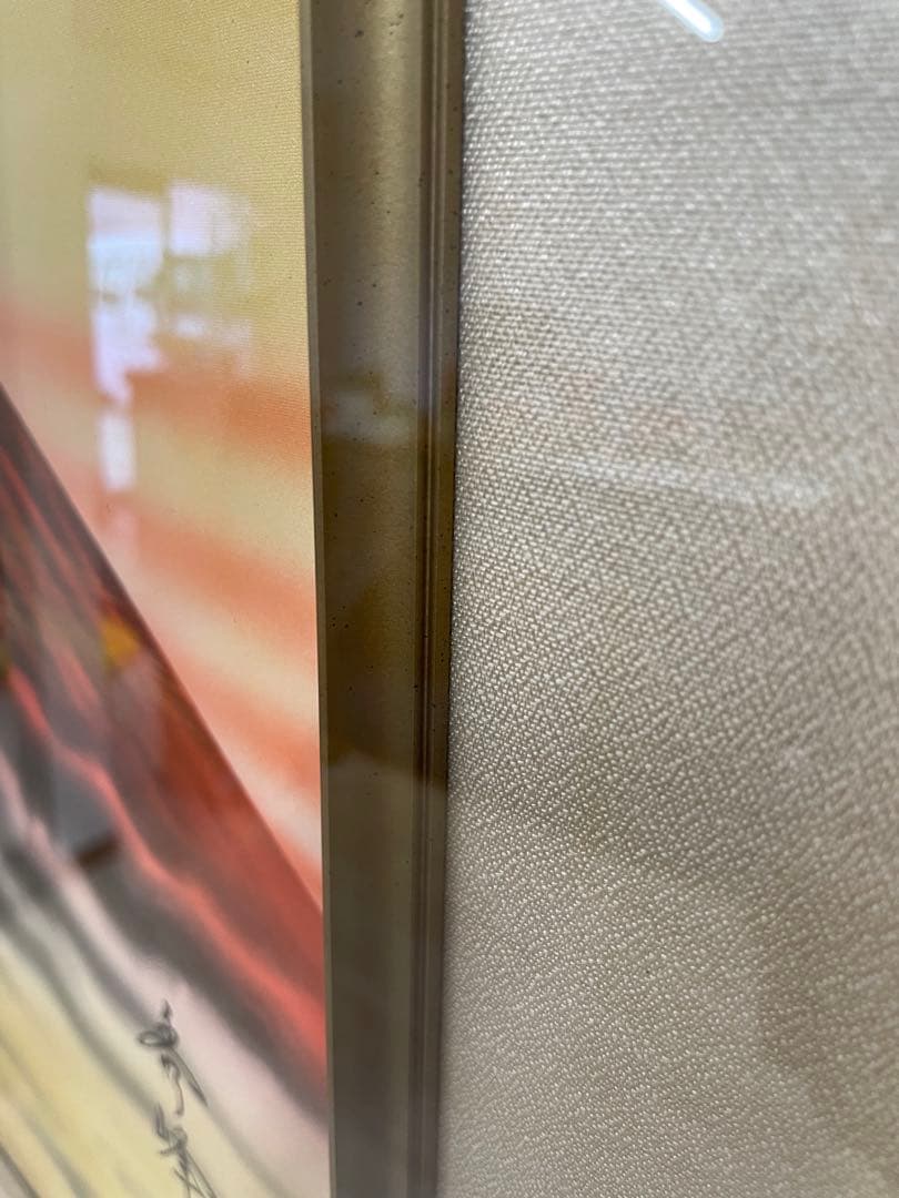 中島秀峰　秀峰 日本絵画 絵画　赤富士 富士山　スチール額装 風水インテリア