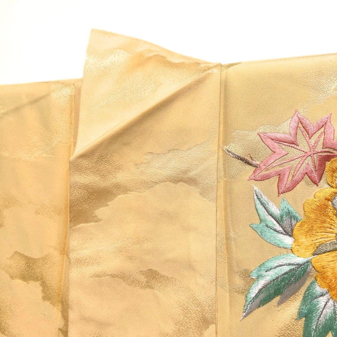 セミアンティーク 金駒刺繍 刺繍 牡丹 菊花 霞地紋 振袖 着物 094w p