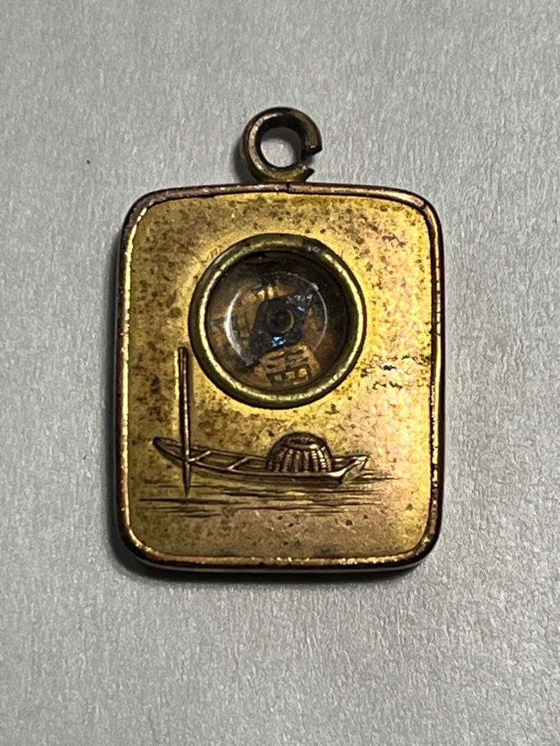 K18 KISE 金着せ 金銀彫金芦に鳥図方位磁石・古懐中時計 飾骨董品