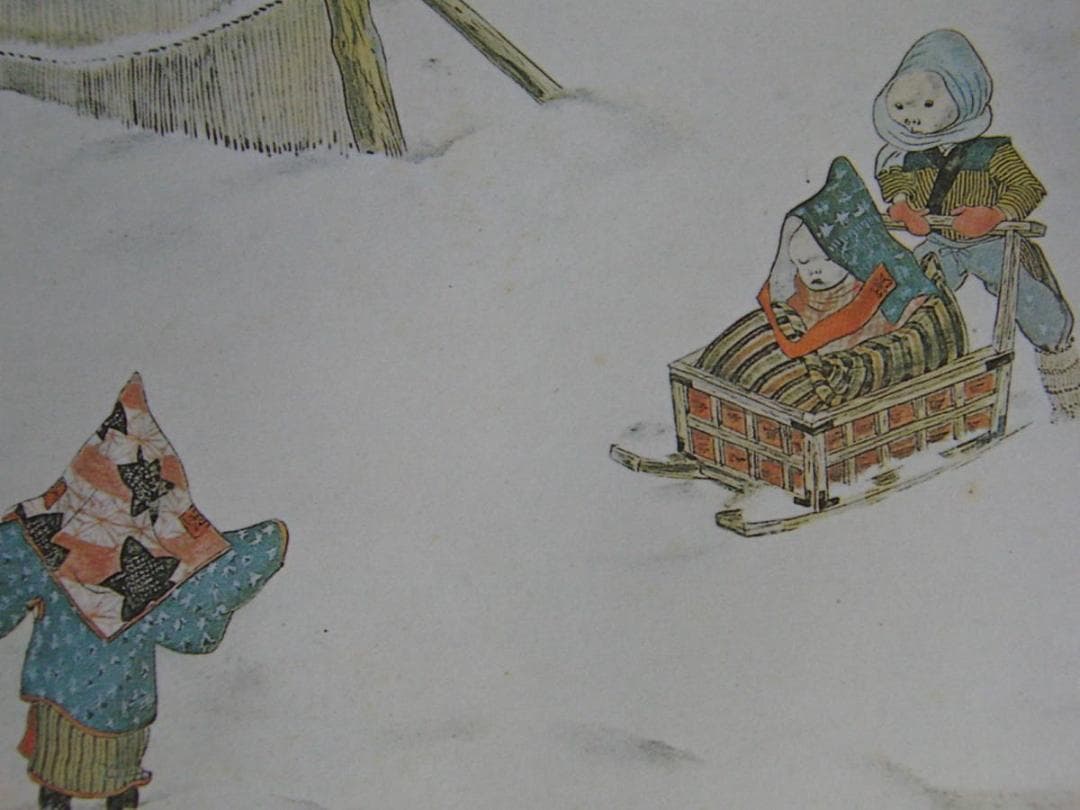 藤田嗣治、「Enfants dans la neige」、希少画集の額装画