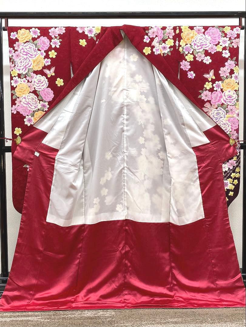 振袖 刺繍 銀彩 ストーン 牡丹 紋意匠 身丈169cm 撥水加工済 レディース