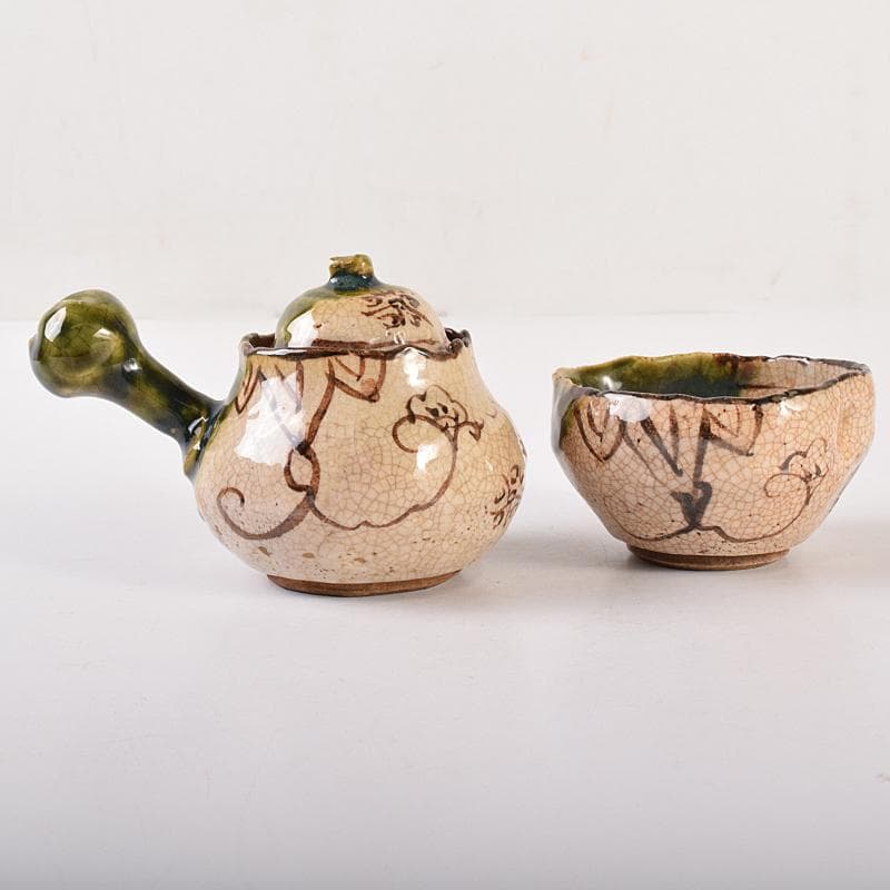 煎茶道具 織部焼 玉露 煎茶器揃 急須 湯冷 茶碗五客 V R7774 美術品