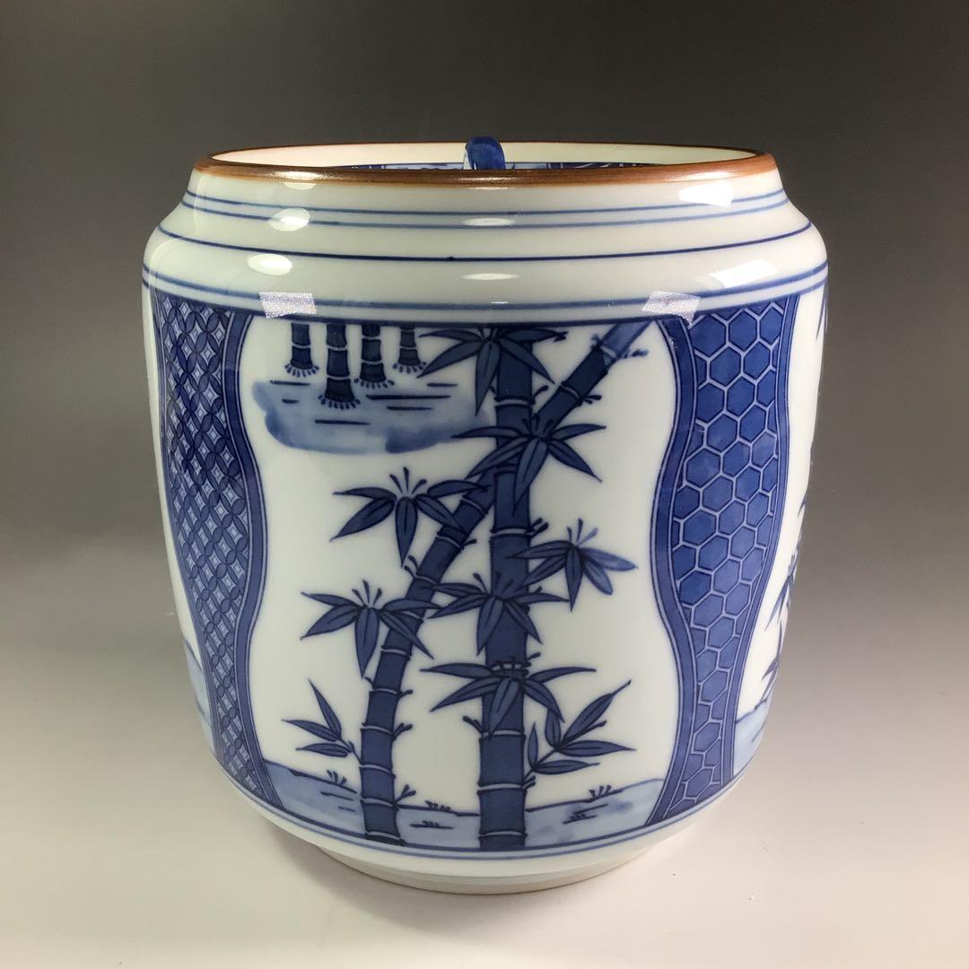 P978 水指 『千古窯造』『染付竹雀文』『一重口水指』 共箱 茶道具