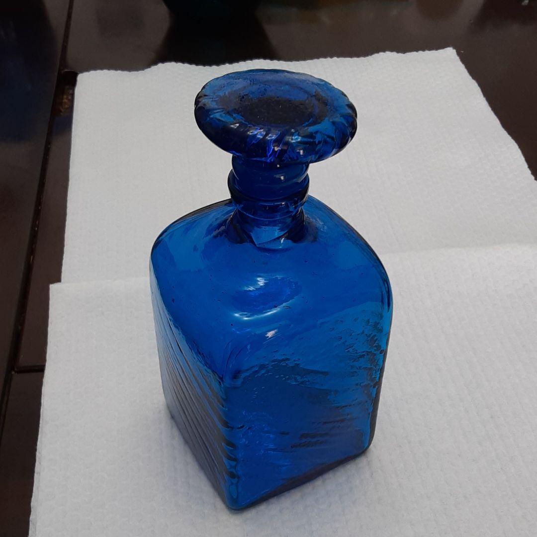 小谷眞三 倉敷ガラス 吹きガラス デキャンタ 角酒瓶 ブルー 小谷 硝子