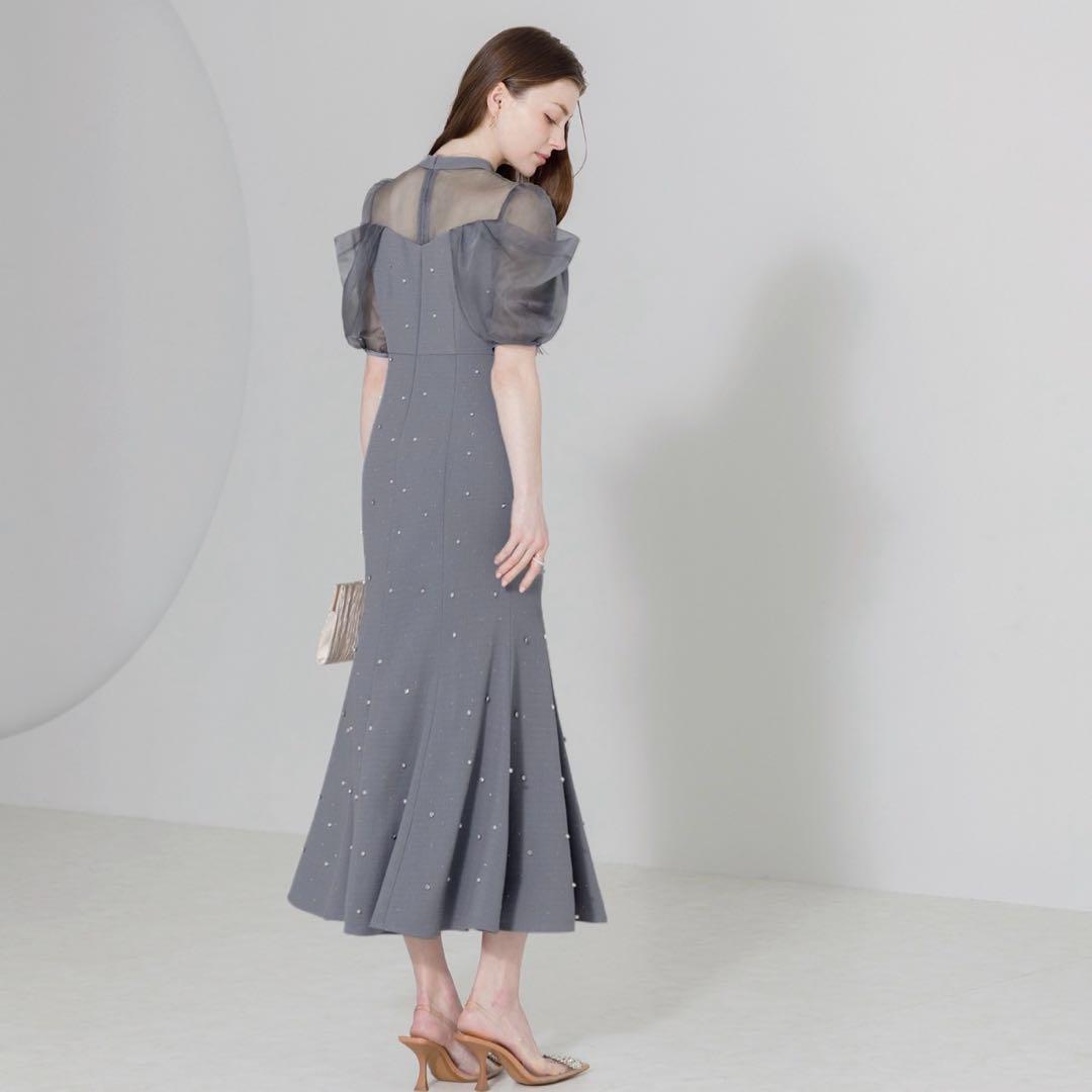 Leja パールビジューオーガンジーレースマーメイドワンピースドレス Mサイズ