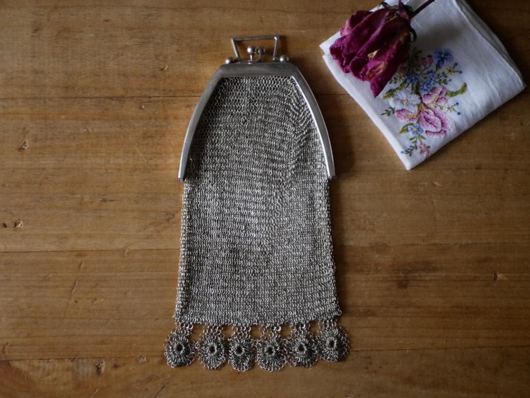 純銀　シャトレーンバッグ　メッシュバッグ　フランスアンティーク　ヨーロッパ 純銀 シャトレーンバッグ メッシュバッグ フランスアンティーク