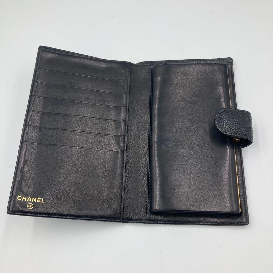 5444】CHANEL キャビアスキン 二つ折り財布 がま口