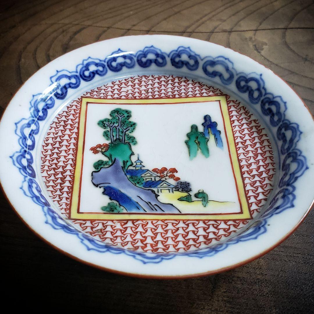 小皿　2枚　九谷　古九谷　山水　上手物　銘々皿　江戸　角福
