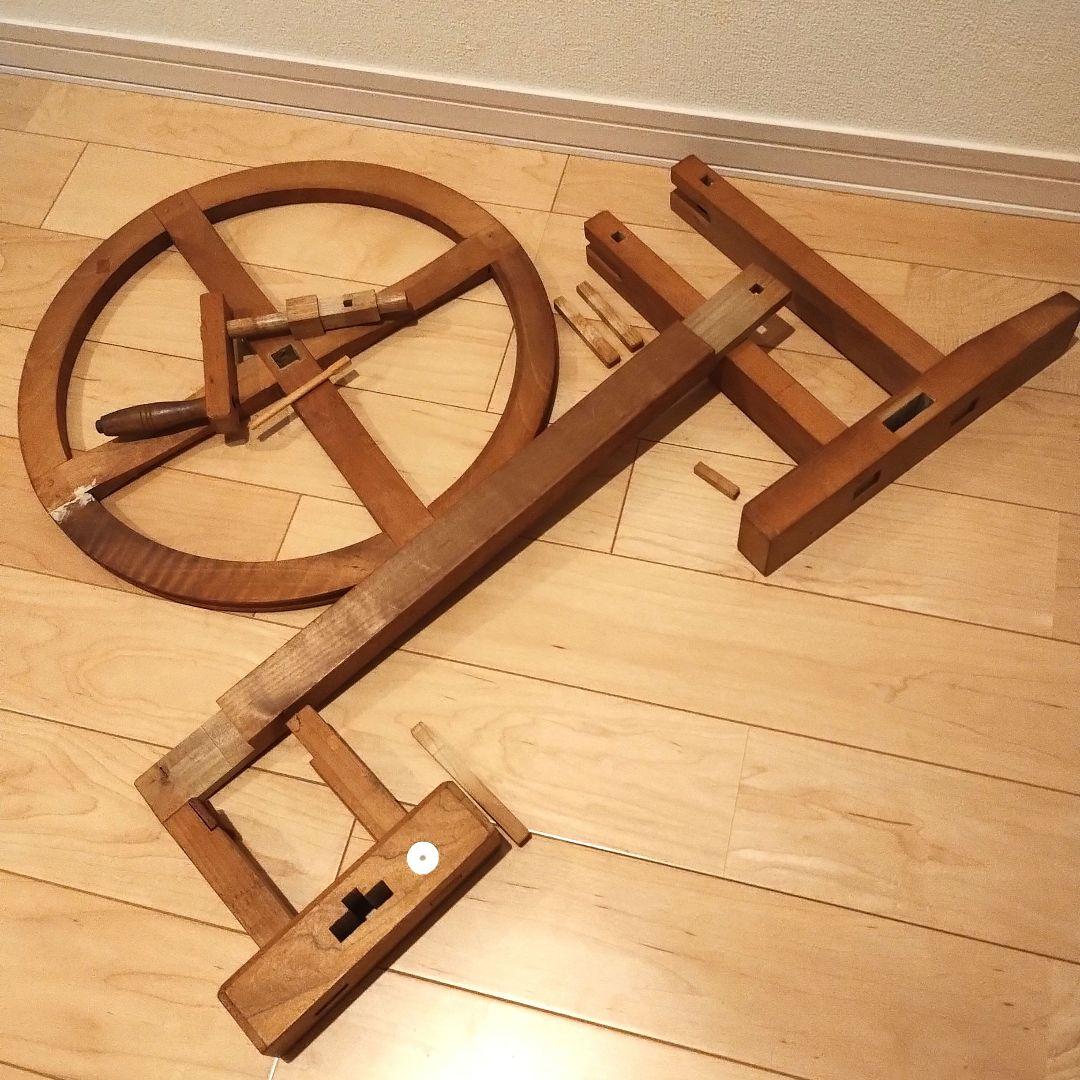 機織り　手織り　糸巻き　木製　糸紡ぎ　管巻き　土台＆回し車　管巻き部分無し