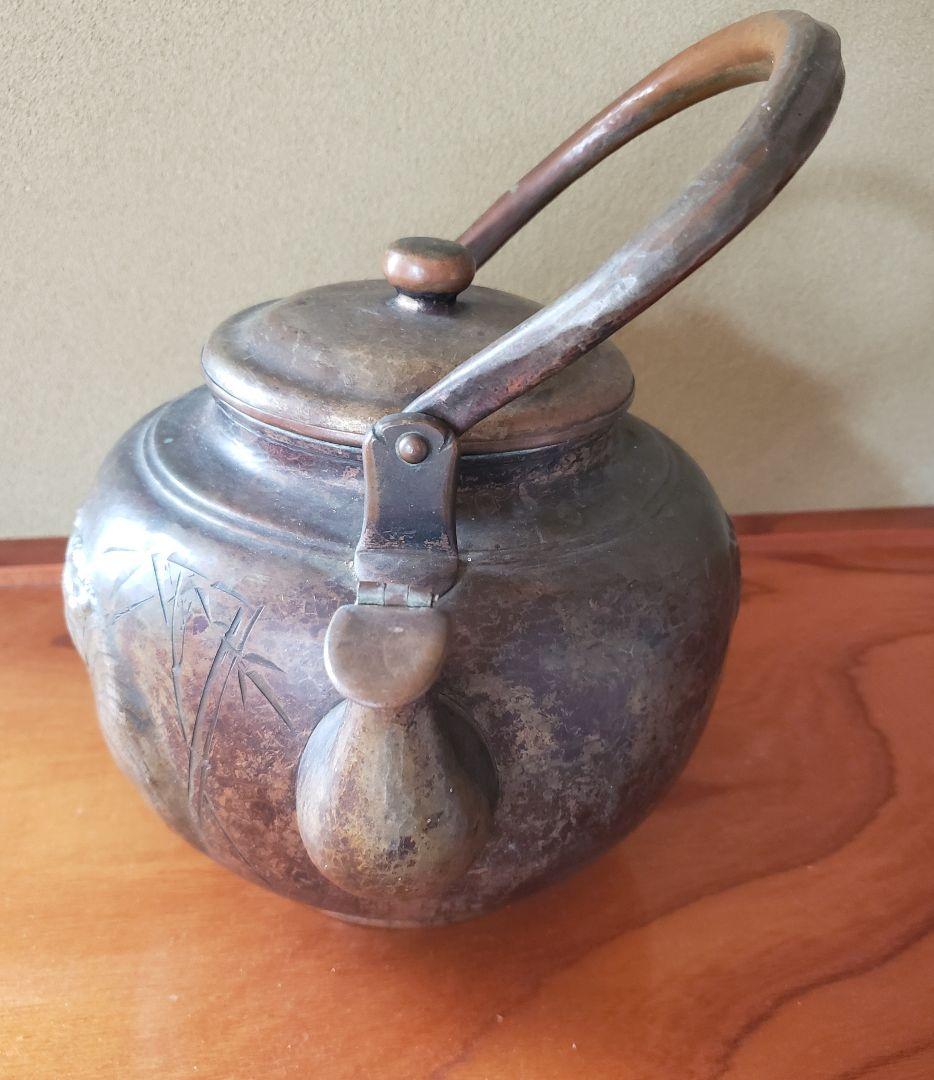 No216 大正・昭和期の 虎に不二図 の銅製 やかん(水注)