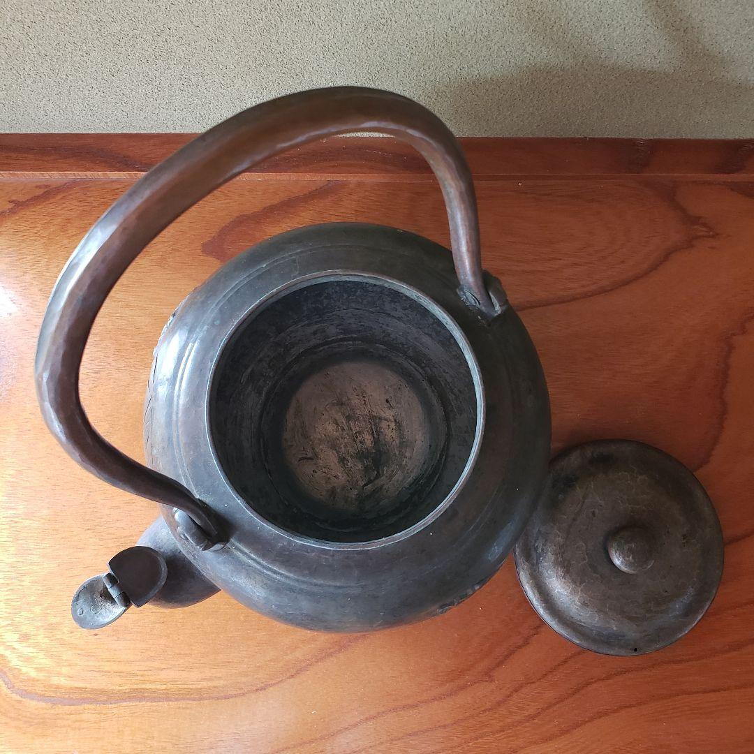 No216 大正・昭和期の 虎に不二図 の銅製 やかん(水注)