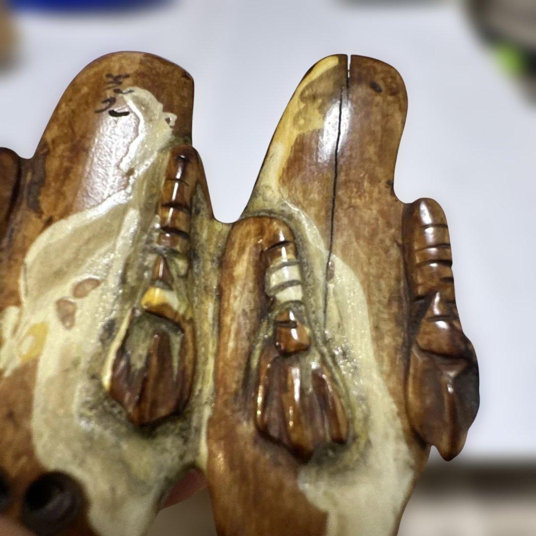 根付 骨董 銘有り 美術品 コレクション 二羽の鳥の彫刻