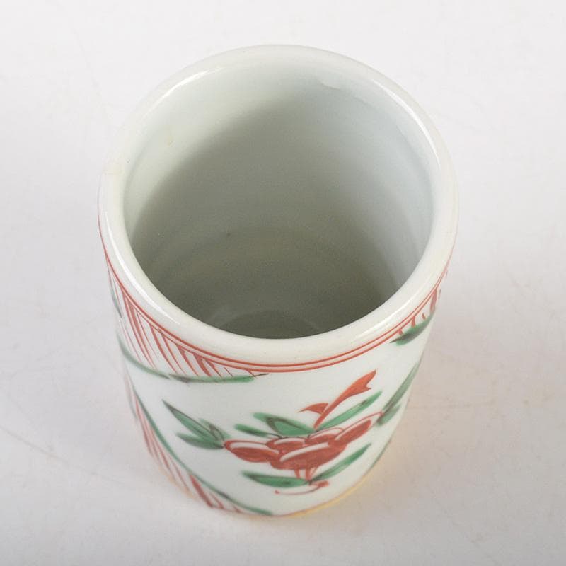 茶道具 平安竹泉造 坂田脩軒題 赤絵花文 巾筒 共箱