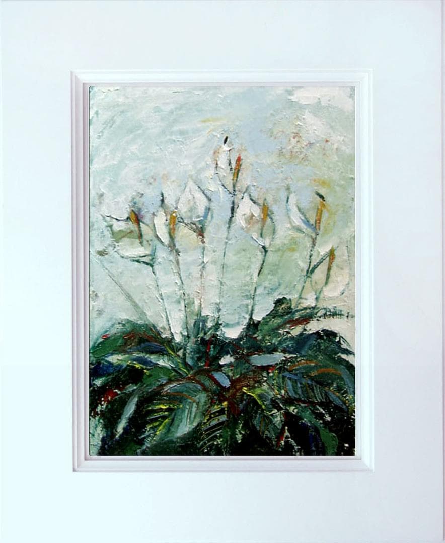 油絵 菅家令子 絵 絵画インテリア 額付(青緑＋金色の枠)uF6-111802花