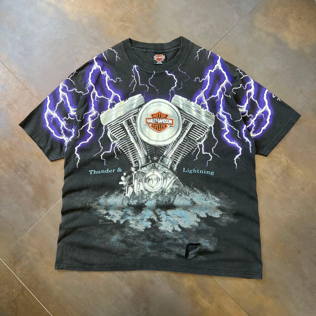 ハーレーダビッドソン tシャツ ライトニングサンダー 両面プリント L
