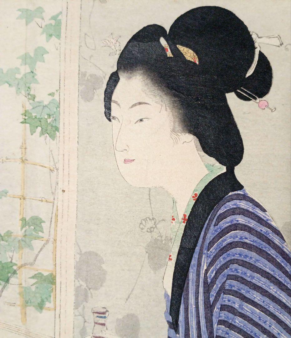 小説の口絵版画水野年方3枚、梶田半古1枚、富岡永洗1枚の5枚売り明治期