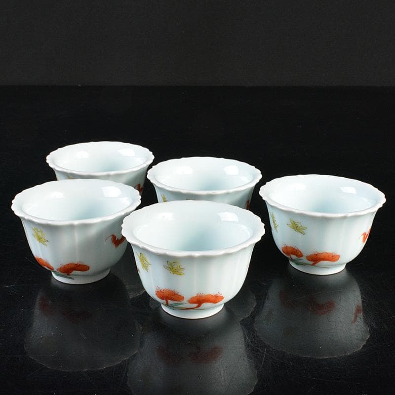 中国 色絵 蝙蝠山水文 煎茶碗 五客 桐箱 M R6397E - メルカリ