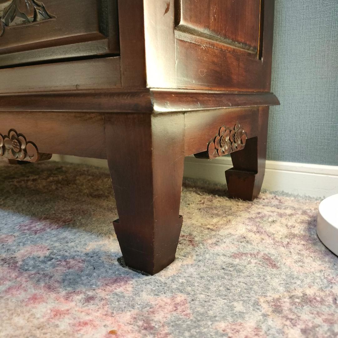 花彫刻 ライティングビューロー デスク アンティーク調アジアン家具