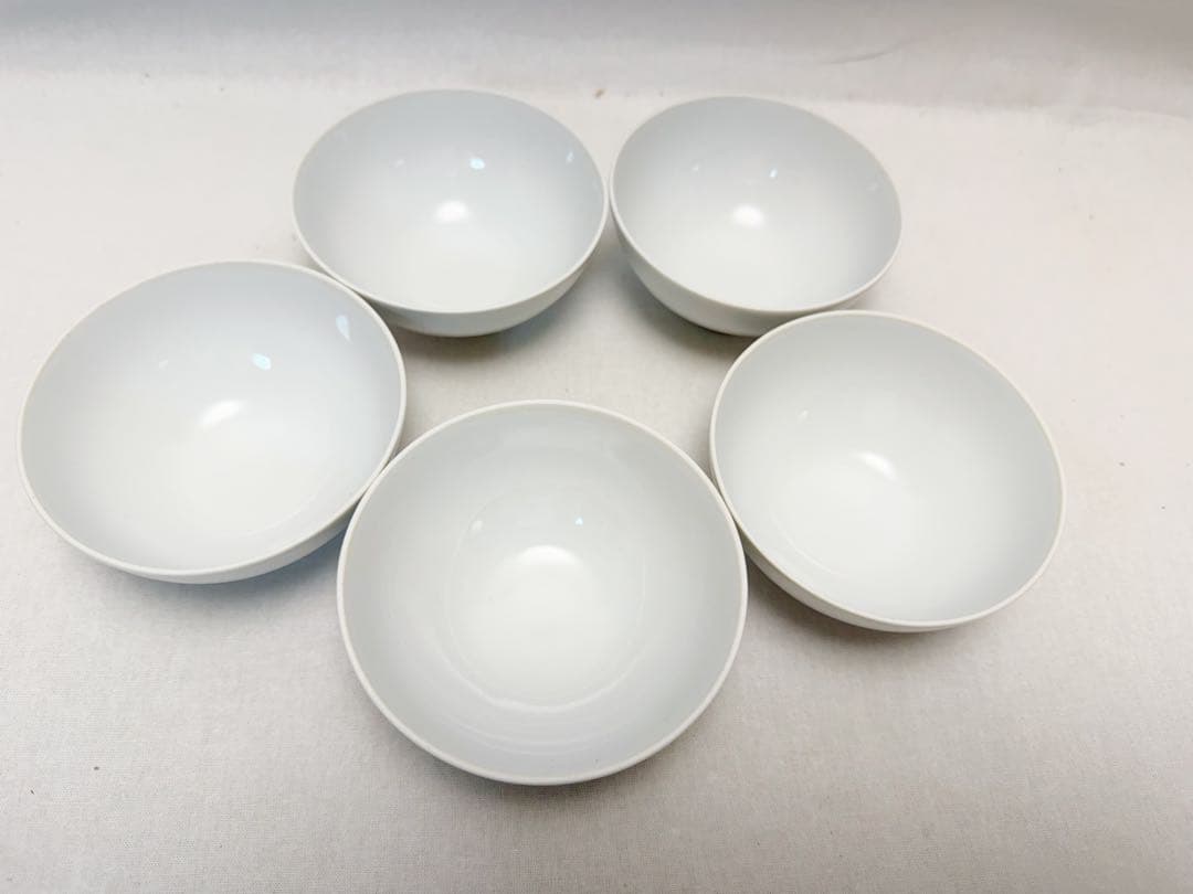 未使用 茶道具 白磁 煎茶碗 蓋付き 5客揃え 底印 蓋内花押