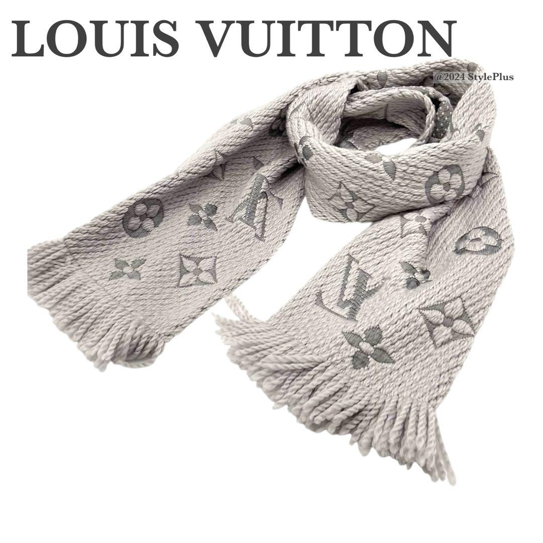 ルイヴィトンのロゴ柄のブラック、グレー マフラー LOUIS VUITTON ルイ