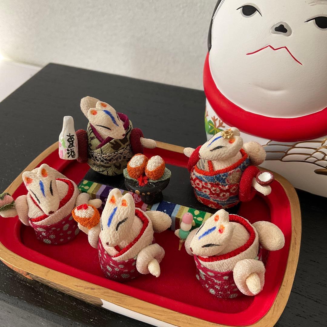 キツネのお雛様　ミニ雛 創作縮緬人形　ひな祭り　 犬筥