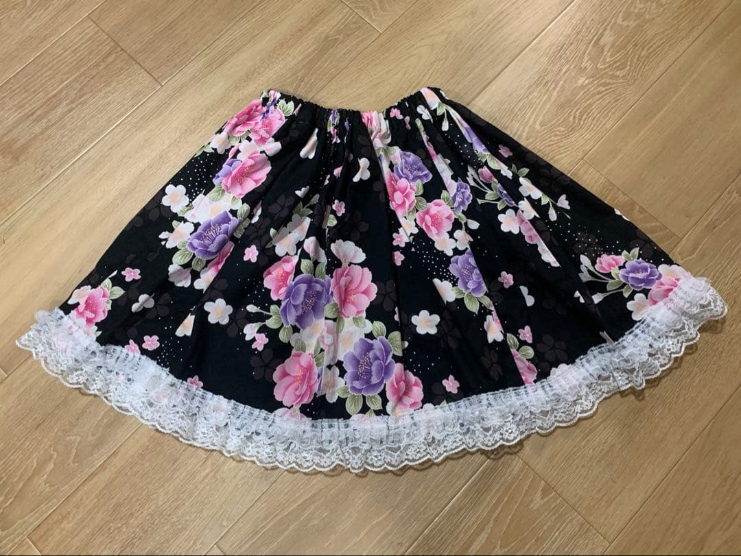 浴衣ドレス　姫ギャル　地雷　量産　平成　花柄　レース　かわいい　黒　ピンク