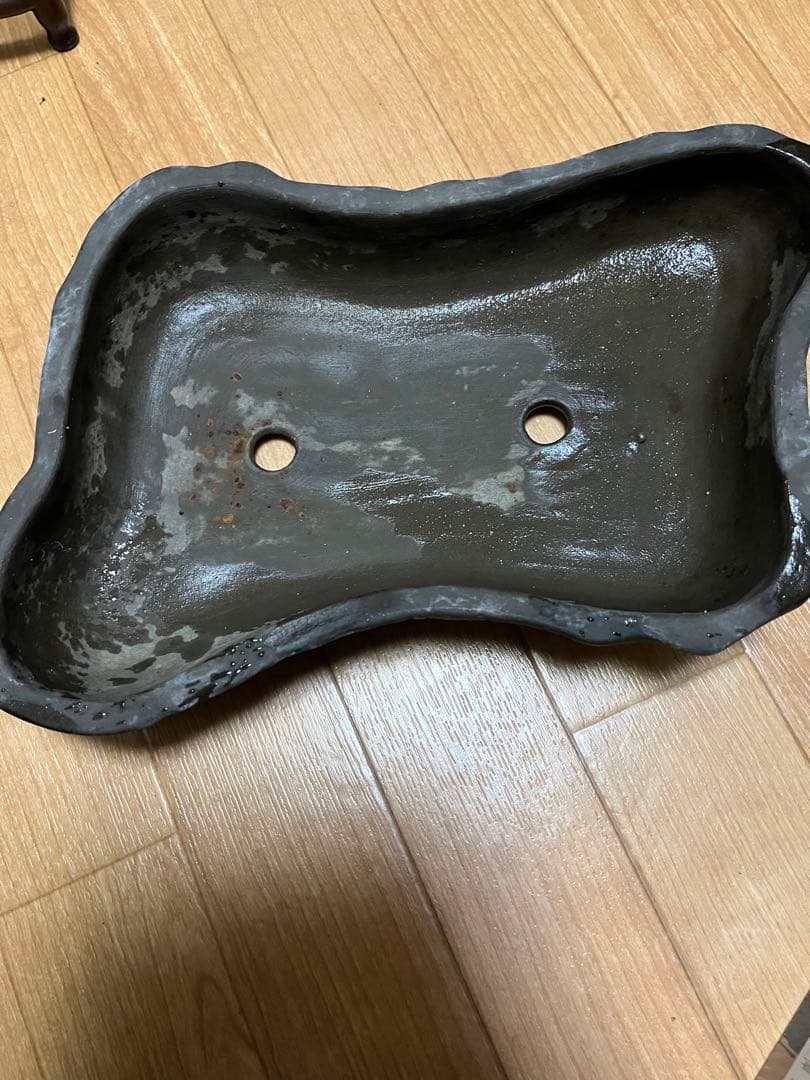 盆栽鉢　希少松皮　一点物　ヴィンテージ　手捻り鉢　1.3kg